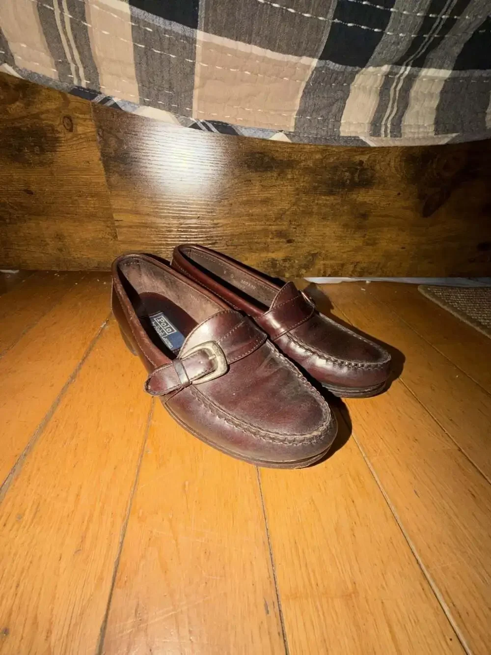 Polo by Ralph Lauren Men's Brown Leather Buckle Loafers Slip on dress Size 8 D‎
